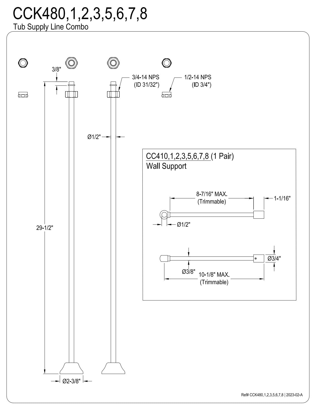 Kingston Brass CCK487 Vintage Straight Supply Line with Wall Bracket Combo, Brushed Brass