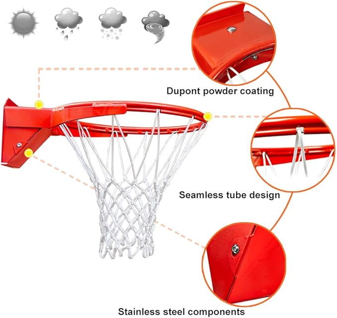Professional 180º Heavy Duty Breakaway Basketball Rim，18 inch Single Spring Flex Rim Goal Replacement fit Indoor and Outdoor Backboard