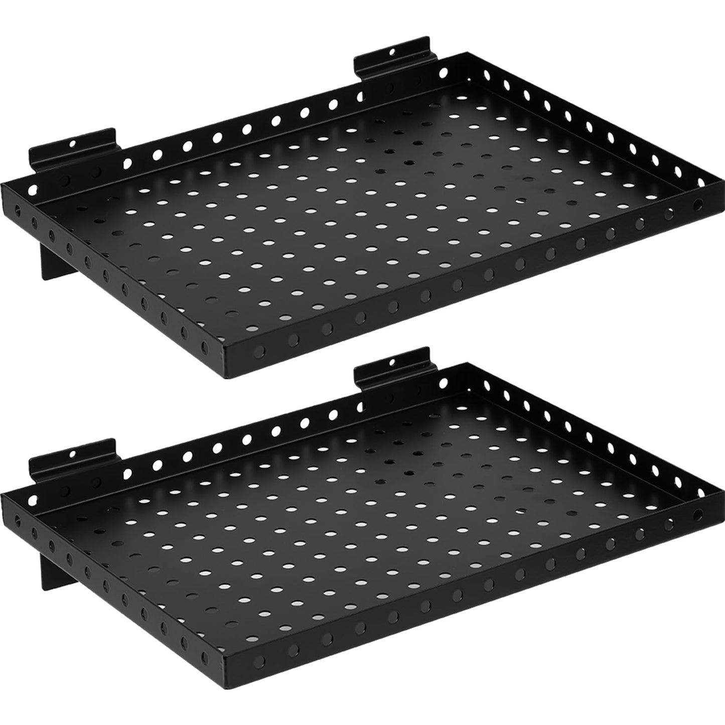 LYYUWE Heavy Duty Slatwall Shelf 16x12Inch, Steel Slatwall Accessories Storage Rack for Garage, Retail, Workshop (2, 16x12Inch)