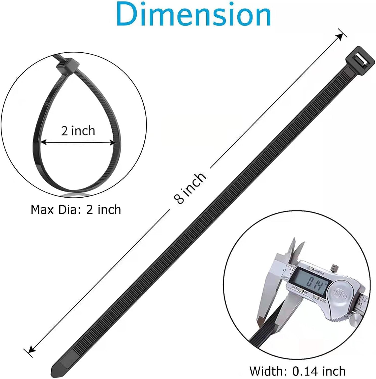 SKALON 8 inch (100 Pack), 40lbs Zip Ties Tensile Strength, Black Cable Ties, Wire Ties for indoor and outdoor use, by