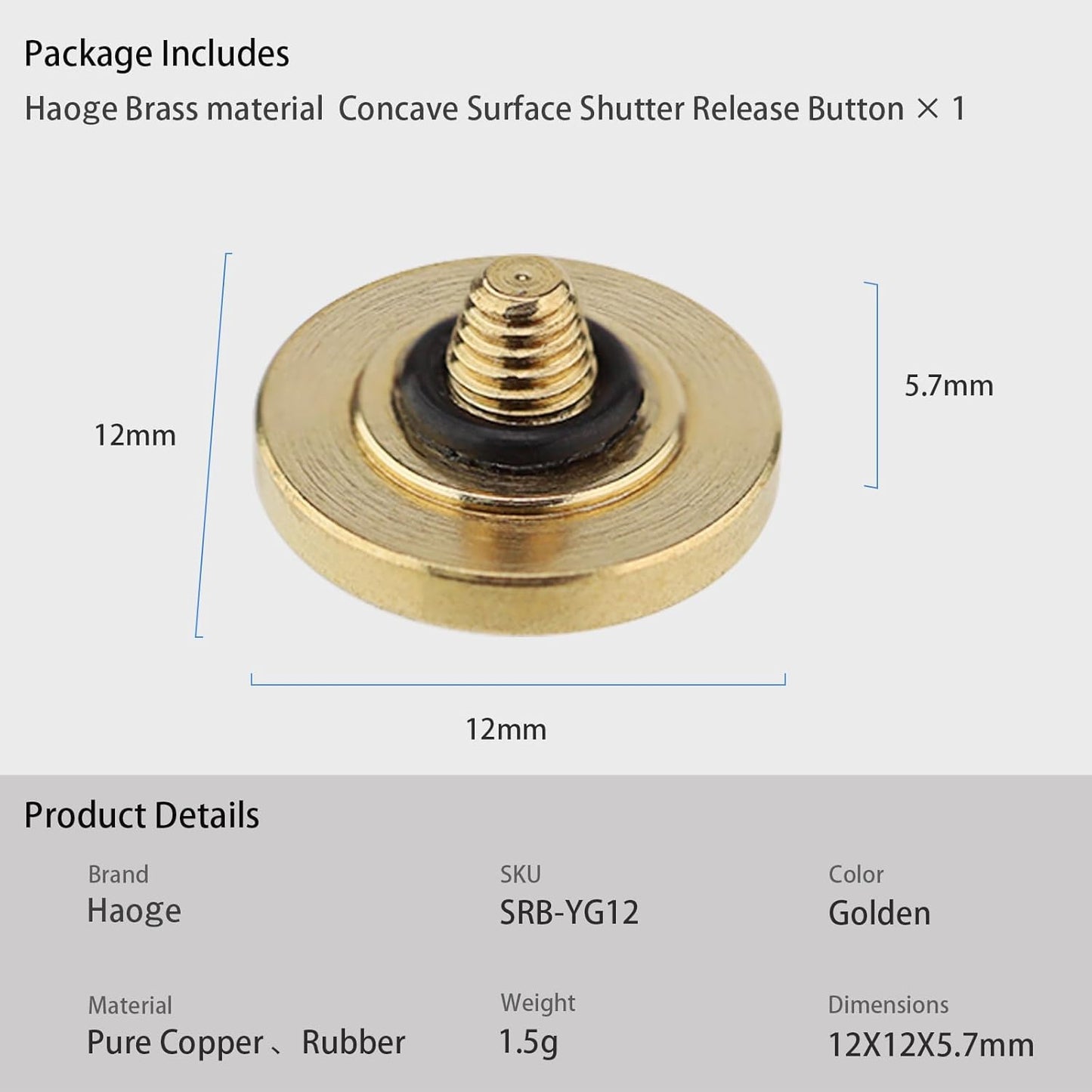 12mm X-E5 GFX100RF XT5 XT50 X100V X100VI X-Pro3 8 q3 M10 M-11 12mm Haoge Copper Shutter Release Button for Fujifilm