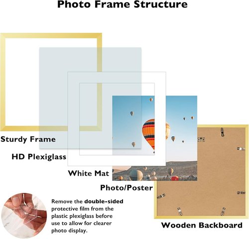 JCJMY 18x18 Gold Picture Frame - Display 14x14 Photos with Mat or 18x18 Without Mat | Shatter-Resistant Plexiglass