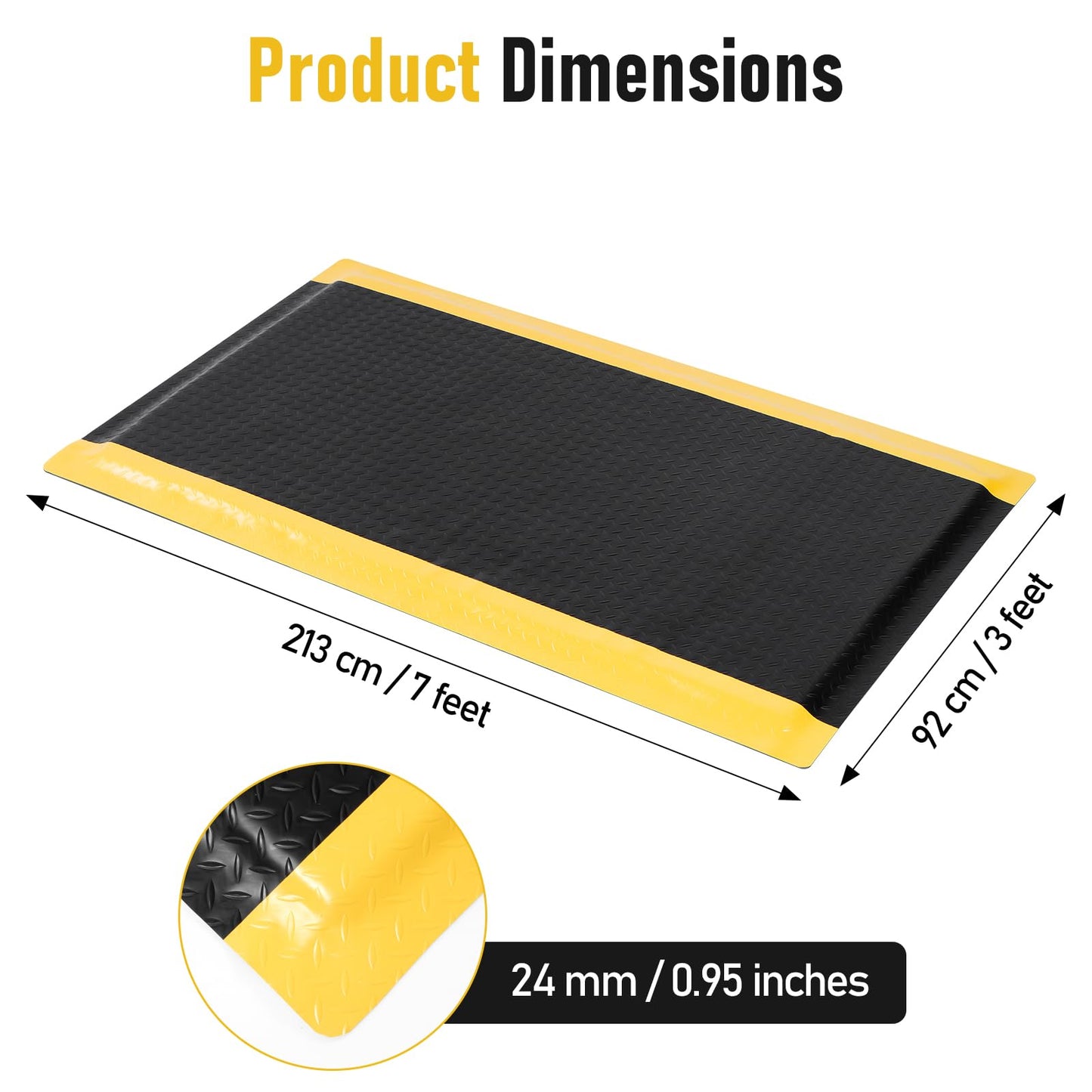 tonchean 3 x 7 FT Anti Fatigue Mats, Extra Thick 15/16" Ergonomic Standing Floor Mat Industrial Working Soft Sponge for Machinist Workshop Garage, Reducing Pressure