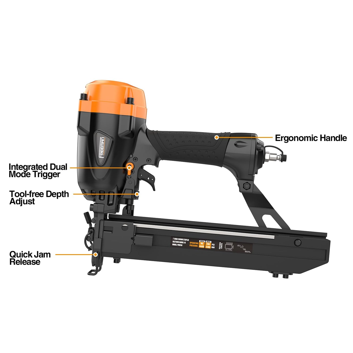 Freeman PWC50 Pneumatic 16 Gauge 1" Wide Crown Stapler for Senco P Type Staples