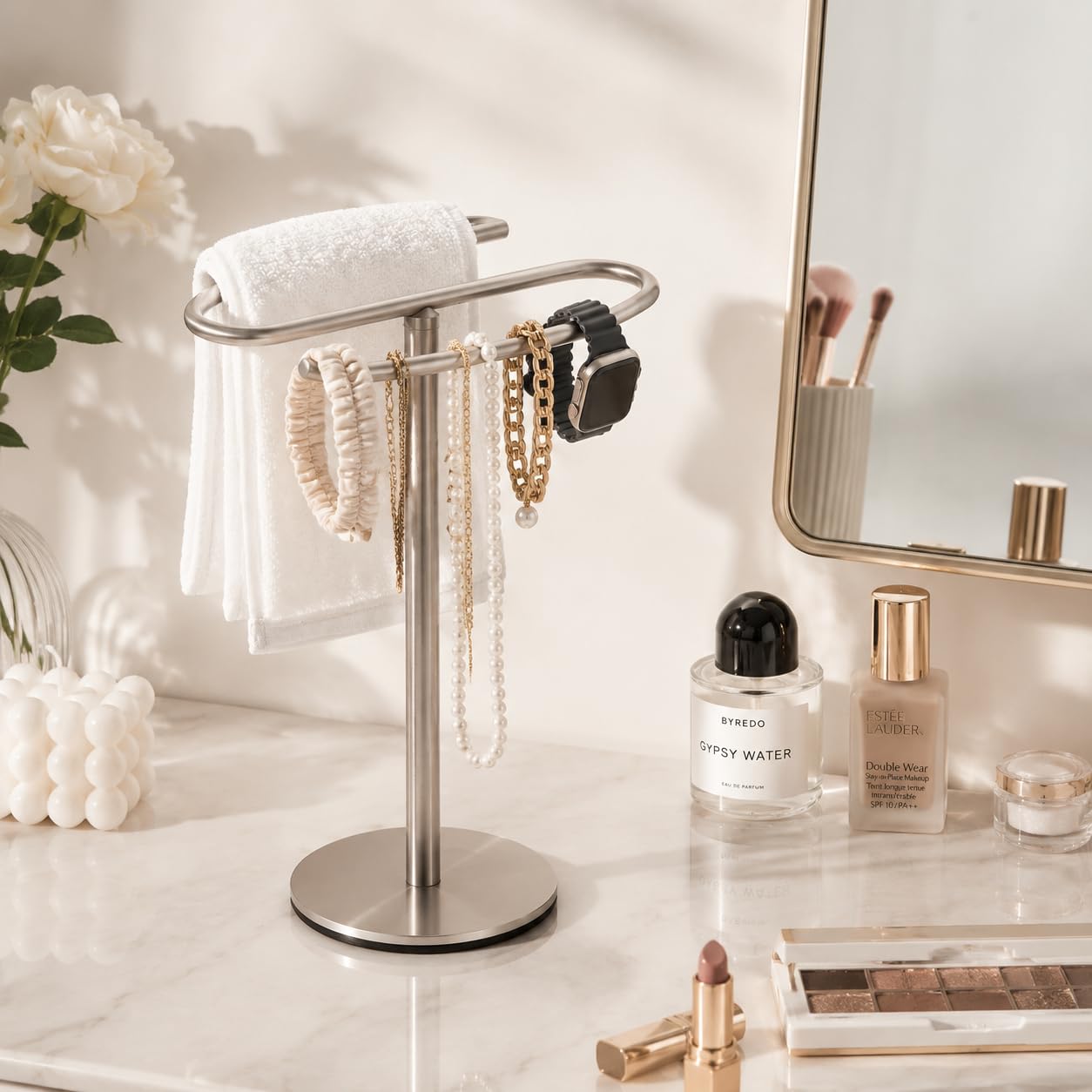 Brushed Nickel Hand Towel Holder Stand,13 Inch Free-Standing Towel Rack, SUS304 Stainless Steel Towel Bar Rack Stand, Tower Bar for Bathroom Kitchen Vanity Countertop…