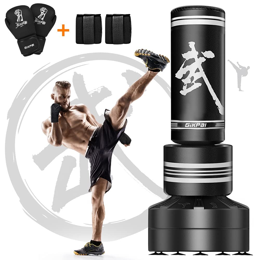 GIKPAL Freestanding Punching Bag for Adults 67'' Heavy Boxing Bag with Boxing Gloves, No Spring Low-Noise Standing Bag for Home Office Kickboxing (Black 02)