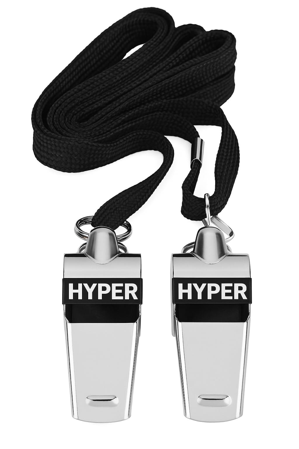 HyperSteel Stainless Steel Sports Whistles (2 Pack) with Lanyards - Super Loud - Durable - Clear Sound - Ideal for Coaching, Referee, Survival, Emergency, Dog Training, Boating, Hunting.