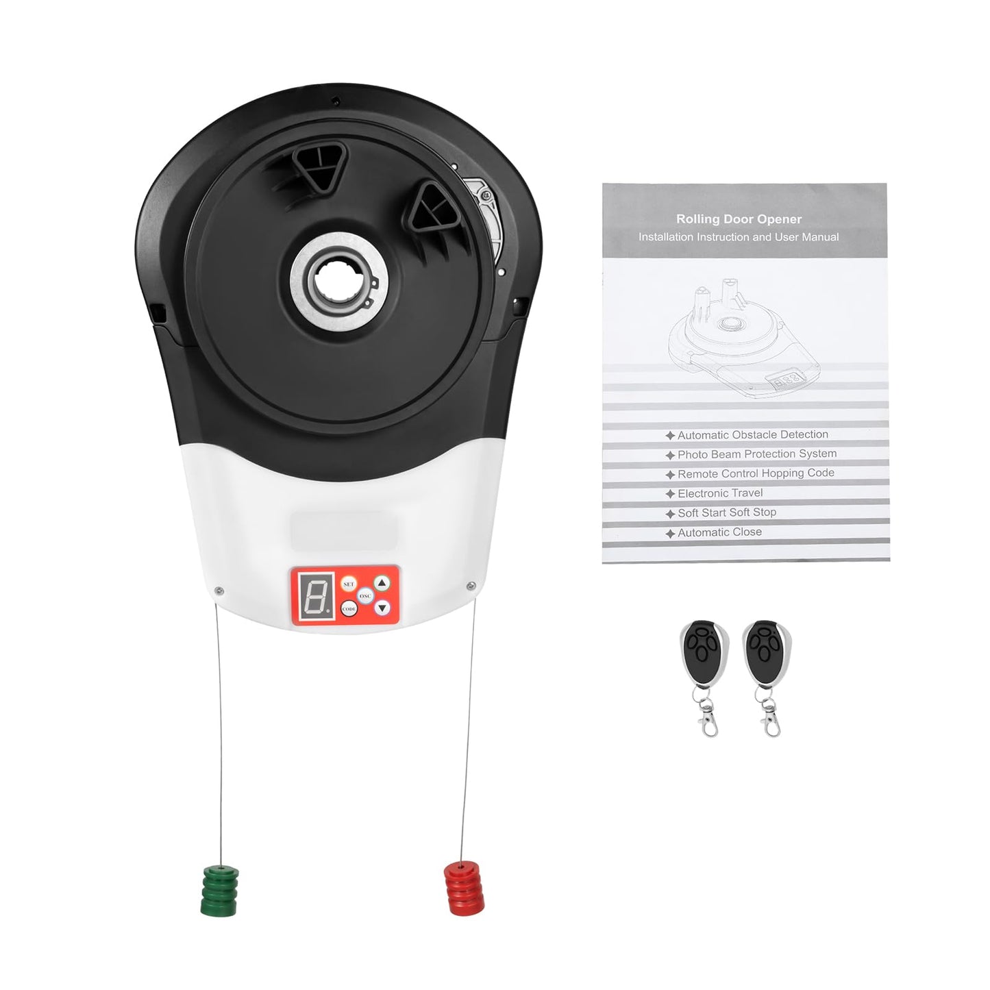 110V Automatic Roller Shutter Motor, 800N Side Mount Automatic Rolling Door Opener, 55 dB Remote-Controlled Quiet Garage Door Operator with Two Remotes for Garage Warehouse Store Barn Farm