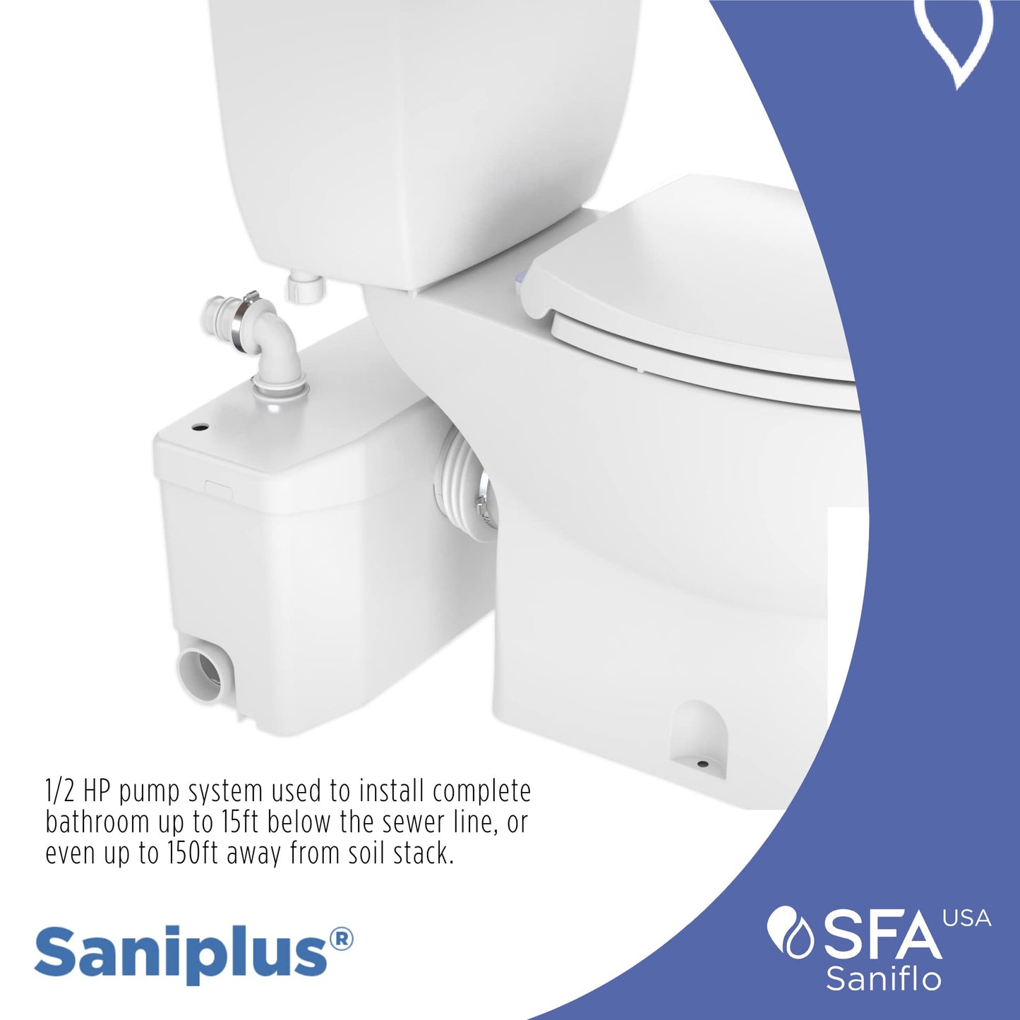 SANIFLO Saniplus + Toilet Bowl Elongated + Toilet Tank Bundle - Residential - White
