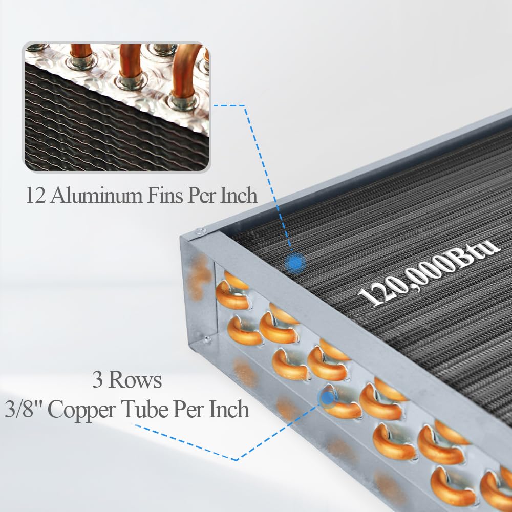 Water to Air Heat Exchanger 18x18 1" Copper Ports Hot Water Coil Outdoor Wood Furnace
