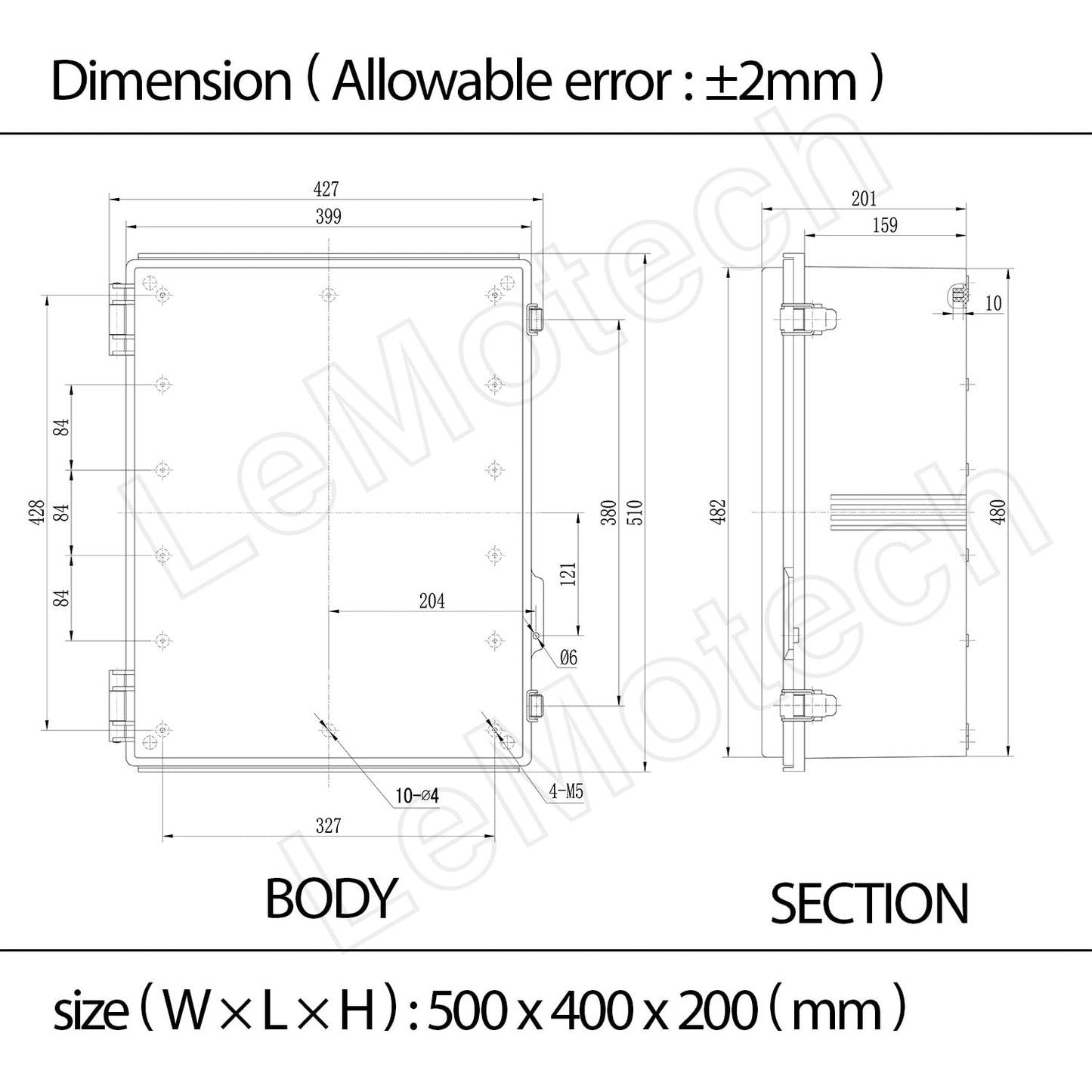 LeMotech Electrical Box, IP67 Waterproof Hinged Clear Cover Stainless Steel Latch Junction Box, ABS Plastic Electrical Enclosure with Mounting Plate,Wall Brackets, Cable Glands,19.6"x15.7"x7.8",Grey