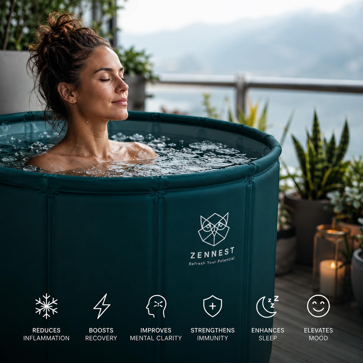 Zennest Foldable Portable Bathtub for Adults – American Design 2-in-1 Hot & Cold Plunge, 105-Gal Large Capacity Collapsible Bathtub Adult, 6-layer Insulated Portable Soaking tub - Space-saving Design