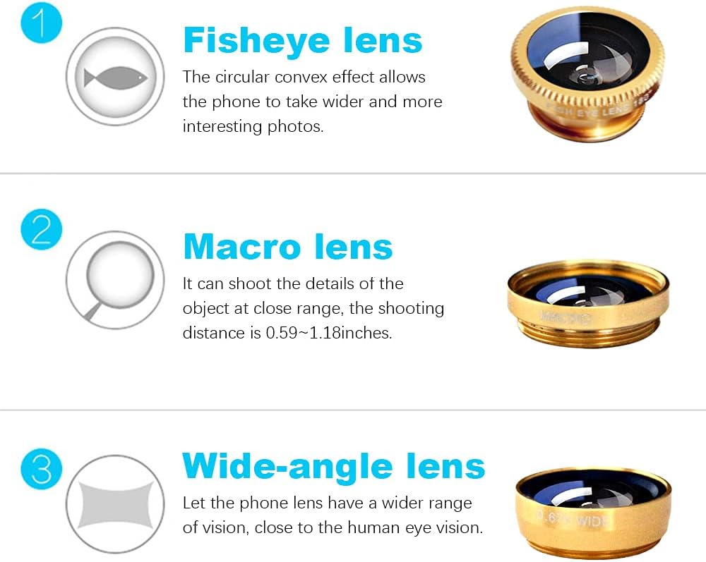 ANJIELO SMART 3 1 in Cell Phone Camera Lens Kit Wide Angle Macro Fisheye Lens Universal for Smart Phones iPhone Samsung