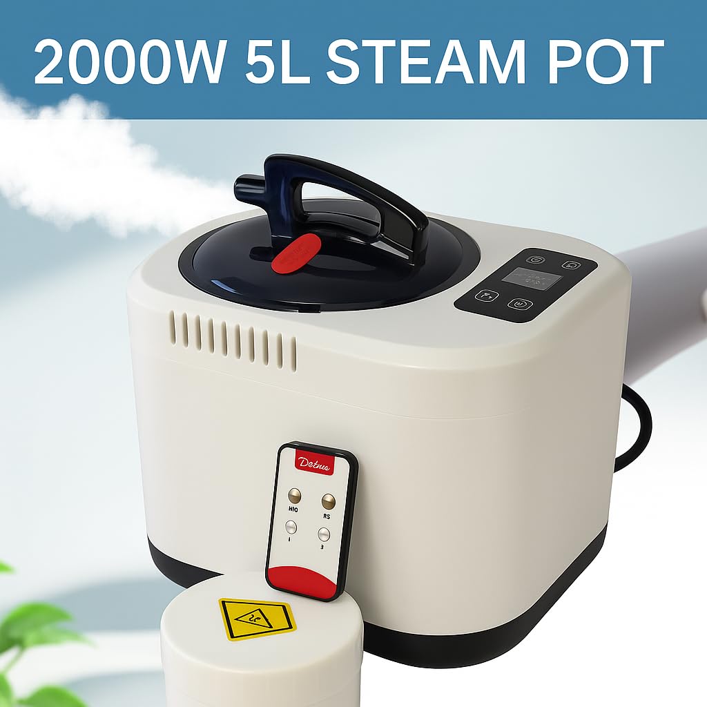 HOSOUTION 5L Sauna Steamer with Larger Volume and More Steam Output, Fcc Certified 5L & 2000W Steam Generator, Sauna Steamer Machine with Remote Control, Portable Sauna Steamer, White
