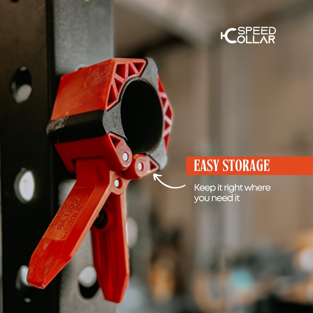 Speed Collar - Next Gen Barbell Clips for crossfitters, Max Weight Capacity, Optimized Bar Locks for Olympic & Power Lifting (Red, Set of 2 Clamps)