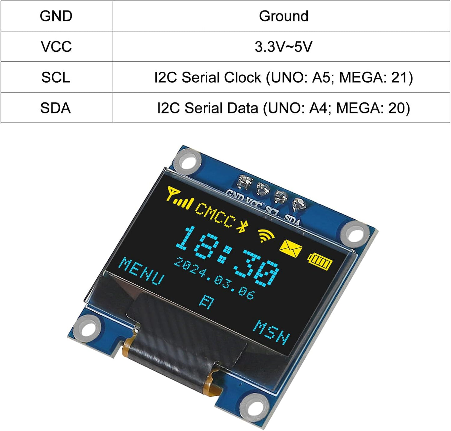 AITRIP 2PCS ESP-32 CP2102 Chip+2PCS 0.96 Inch I2C 12864 SSD1306 30pcs 20cm USB-C Development Board OLED IIC Display