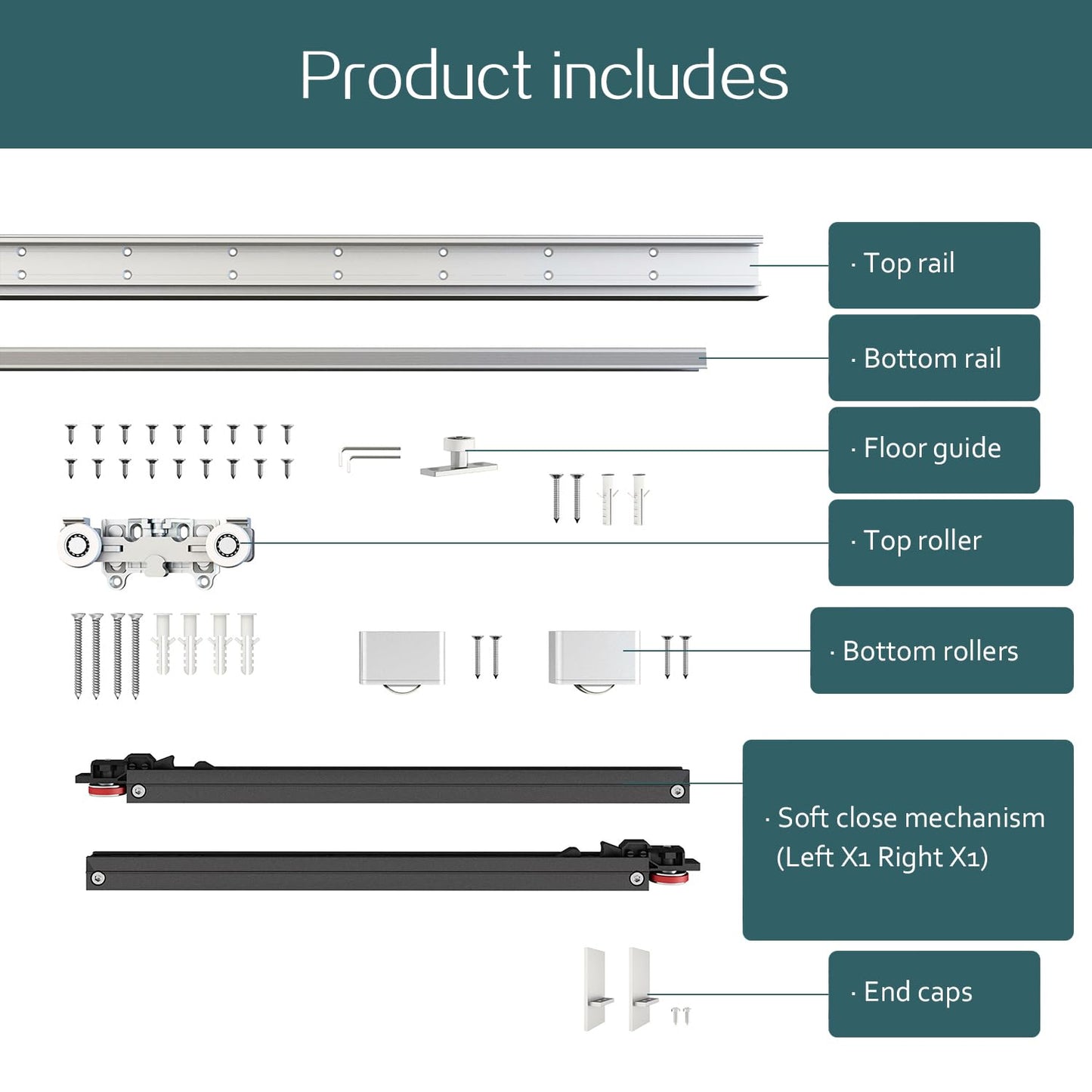 DIYHD 34" Concealed Sliding Barn Door Hardware with Dual Soft Close Mechanism, No Floor Track, Fit MIN Openning Width 28", Supports Up to 176 lb, Hidden Wall Mount System (Door Not Included)