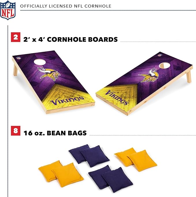 NFL Football 2' x 4' Regulation Size Solid Wood Cornhole Set with Direct Print HD Team Graphics Great Gift for Any Football Fan! Bean Bag Toss Family Outdoor Game