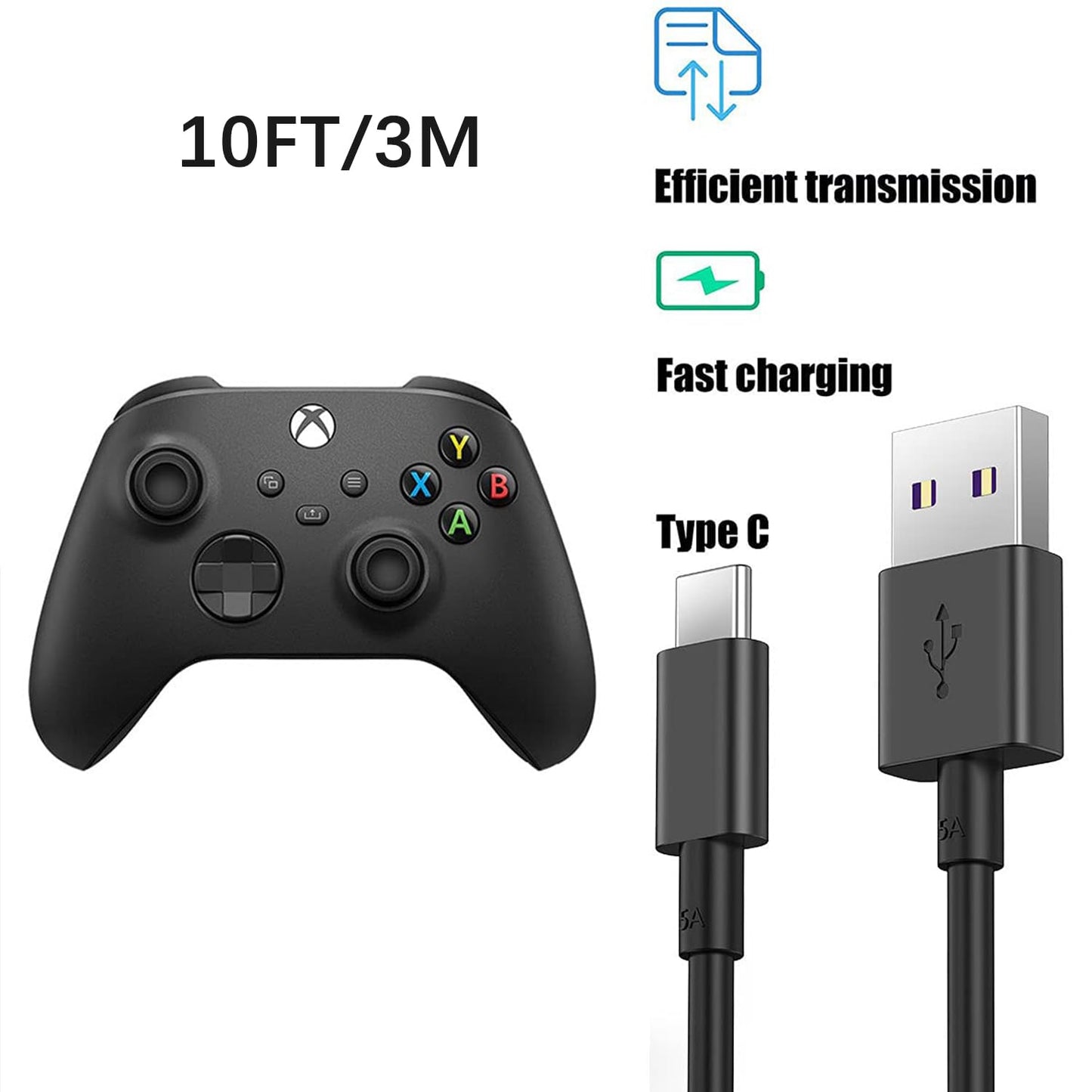 LILIBIN 10FT PS5 5 2, Controller Charger Cord for PlayStation DualSense, Xbox Series S X Core, Elite Series Switch