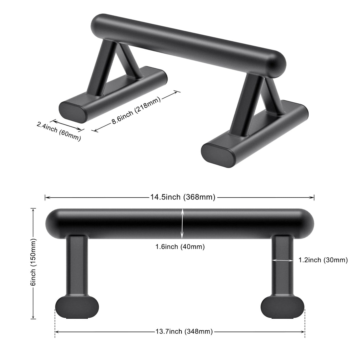 SELEWAERE Metal Parallettes Floor Workout Push Up Handles Non-Slip Pushup Bars Handstand Bars for Calisthenic Fitness Sturdy Steel Tubing Structure with Matte Paint Finish, Load up to 600 lbs
