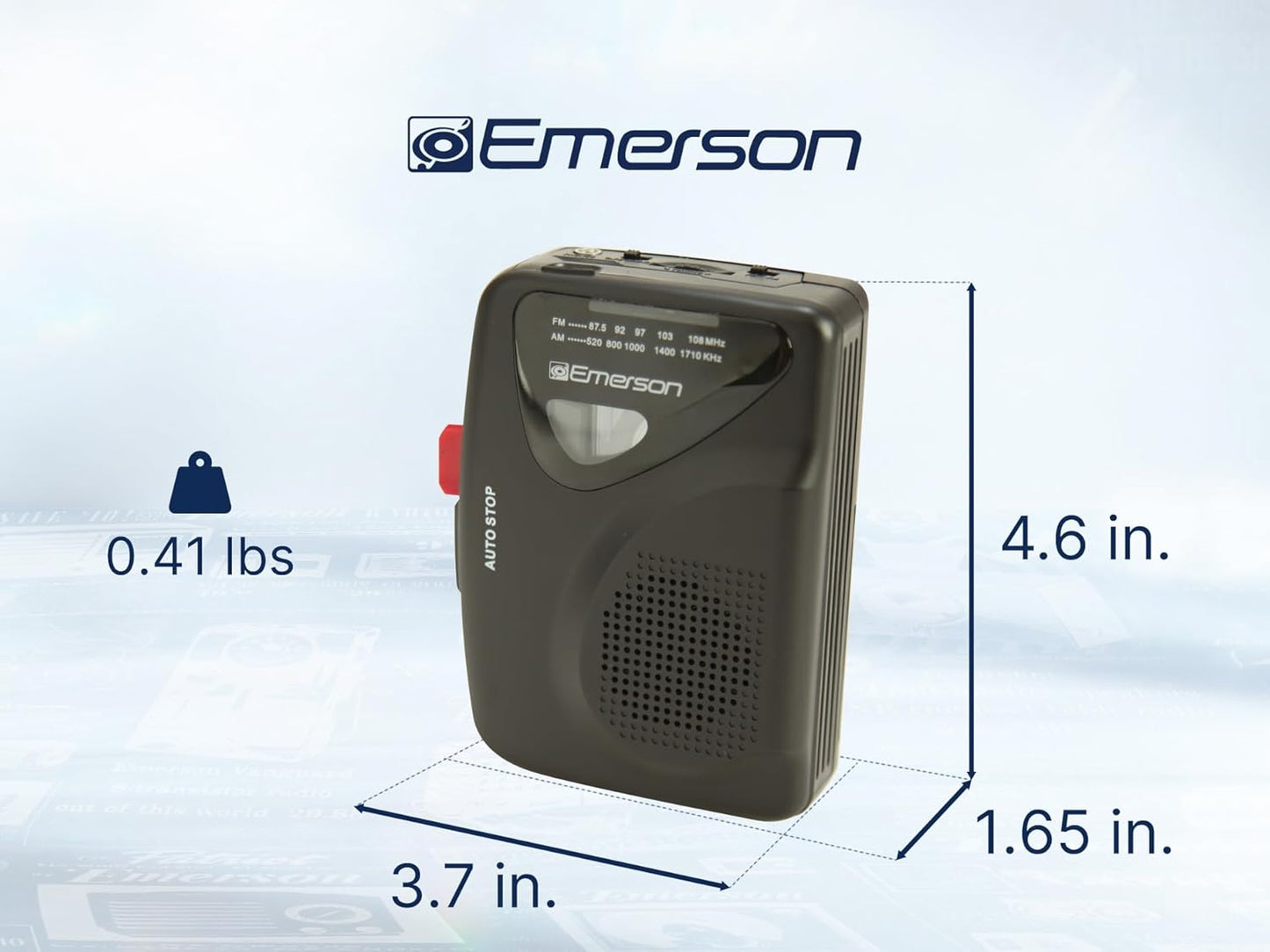 Emerson EPC-1000 Cassette 3.5mm Cassette Portable Player & Recorder with AM/FM Radio, Built-in Speaker, Headphone Jack