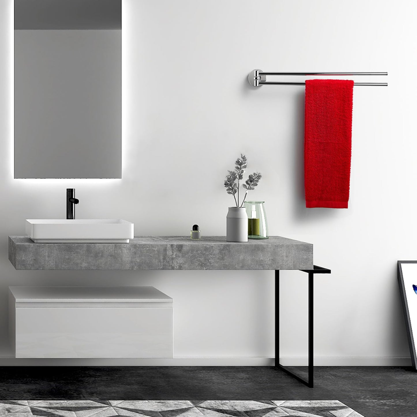 LANGPAI Brass Swinging Towel Bar 2-Arm Swing Out 180° Rotation Swivel Balance Towel Rod 16-Inch Wall Mounted Space Saving Towel Air-Drying Holder Chrome Finished