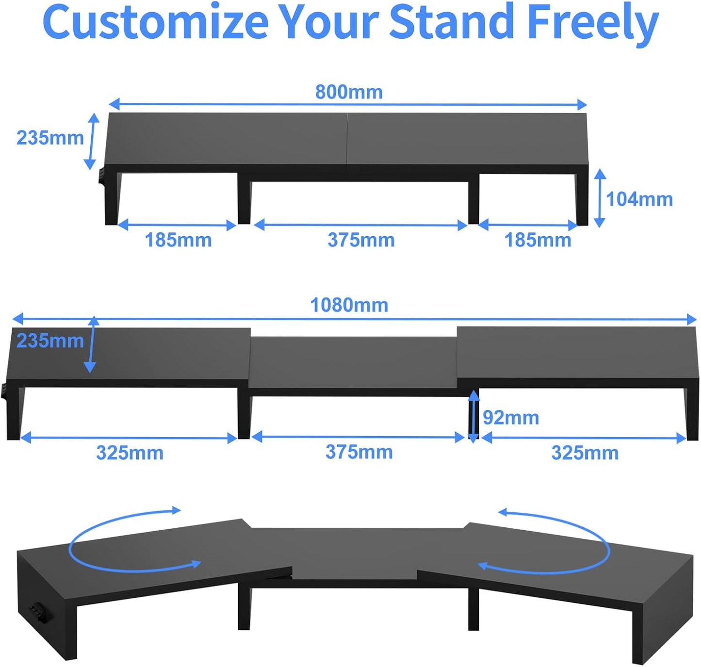 2 48.2" 44 lbs Pholiten Dual Monitor Stand Riser for MonitorsDesktop Monitor Stand with Adjustable Length and Swivel