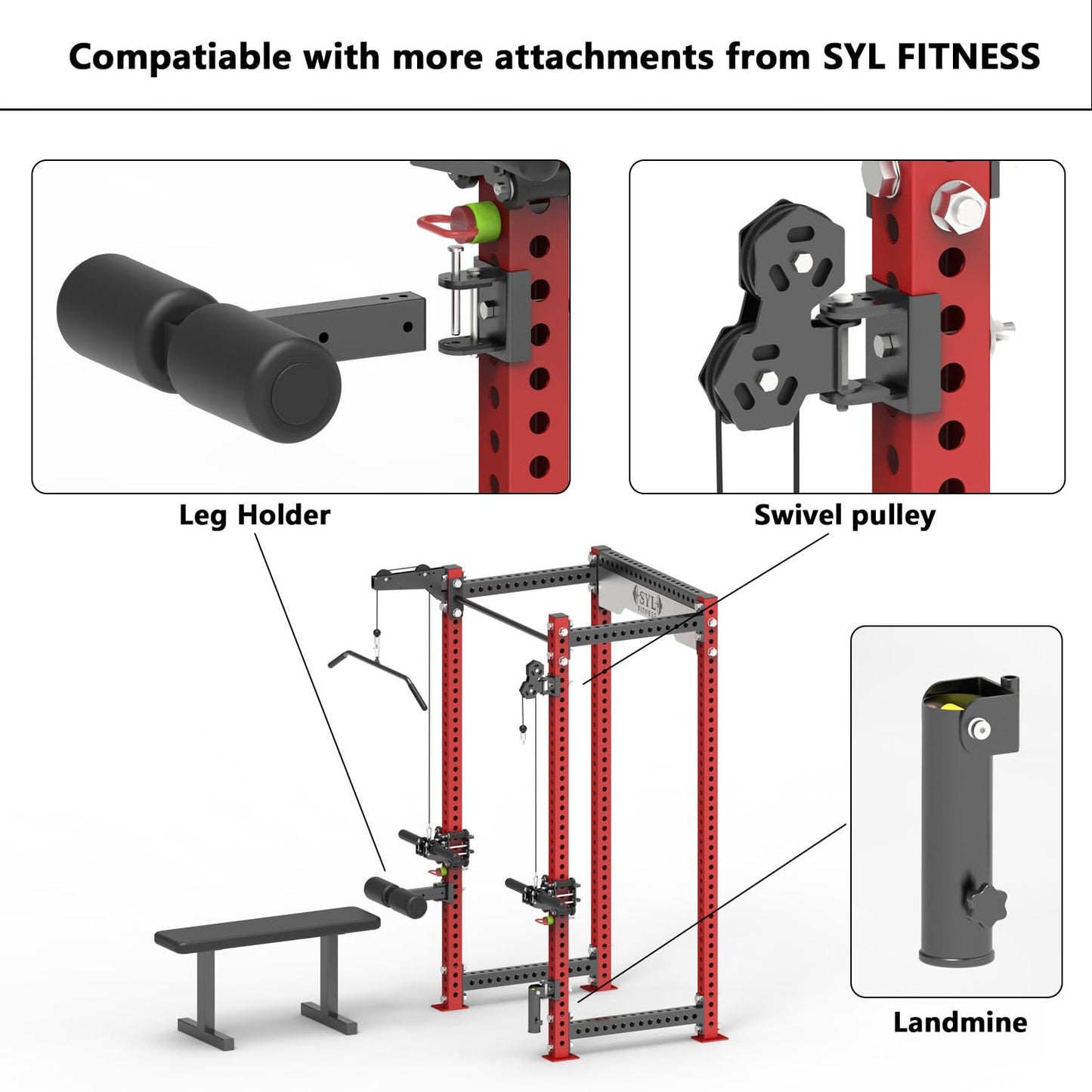 SYL Fitness Rack Mounted Landmine Attachment, T-Bar Row Landmine Base, Fit 2x2 inch & 3x3 inch Square Tube Power/Squat Rack (New Model-(3 * 3″‌))