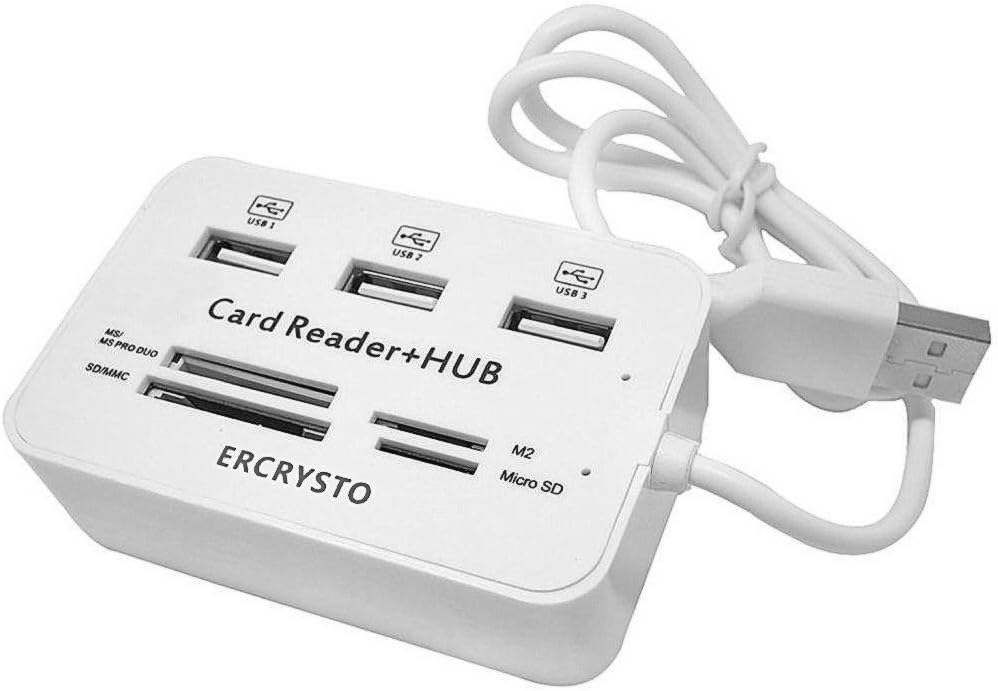 ERCRYSTO 3 SD,SD/MMC,M2,TF Card Reader and Ports USB Hub, High Speed External Memory Card Reader (MS, Micro Card)