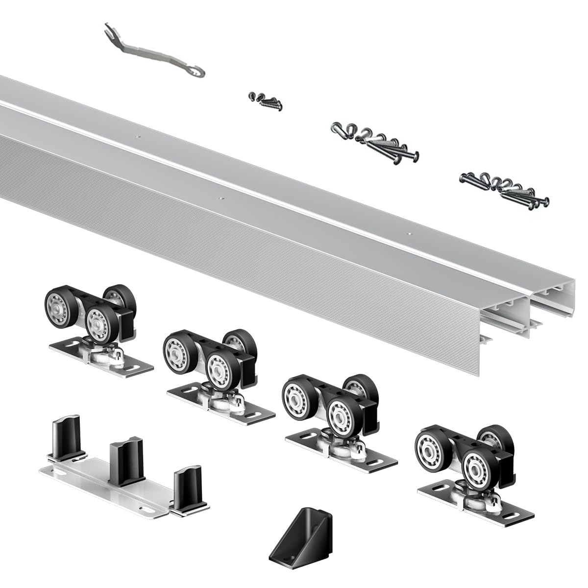 SongYung Heavy Duty Bypass Sliding Closet Door Track Hardware 48",4FT Aluminium Pocket Door Track Rail Set, Smoothly and Quietly, for 2 Door System