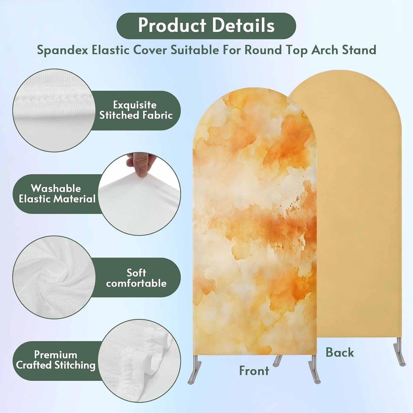 Jnbasdffb 7.2 Orange Fall Ombre Wedding Arch Cover, Stretchy Spandex Arch Backdrop Stand Covers FT, Watercolor Abstract