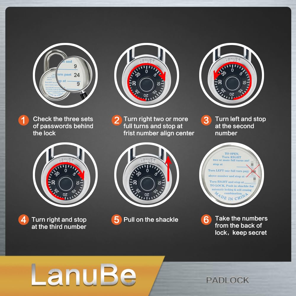 LanuBe Lock Standard Dial Combination Lock, 2 inch. Wide, with Different Combinations, Black Turnplate, Pack of 60; Lock for School, Employee, Gym Sports Locker, Case, Toolbox, and so on