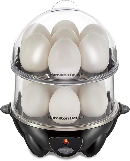 Hamilton Beach 3-in-1 Electric Egg Cooker - Hard Boiled, Poached & Omelet Maker, Black | Holds 14 Eggs