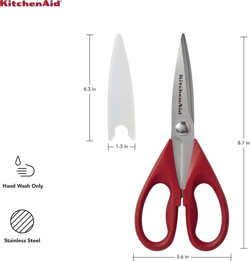 KitchenAid All-Purpose Kitchen Shears - Durable Stainless Steel Scissors with Soft Grip Handle | 8.72 Inch, Red