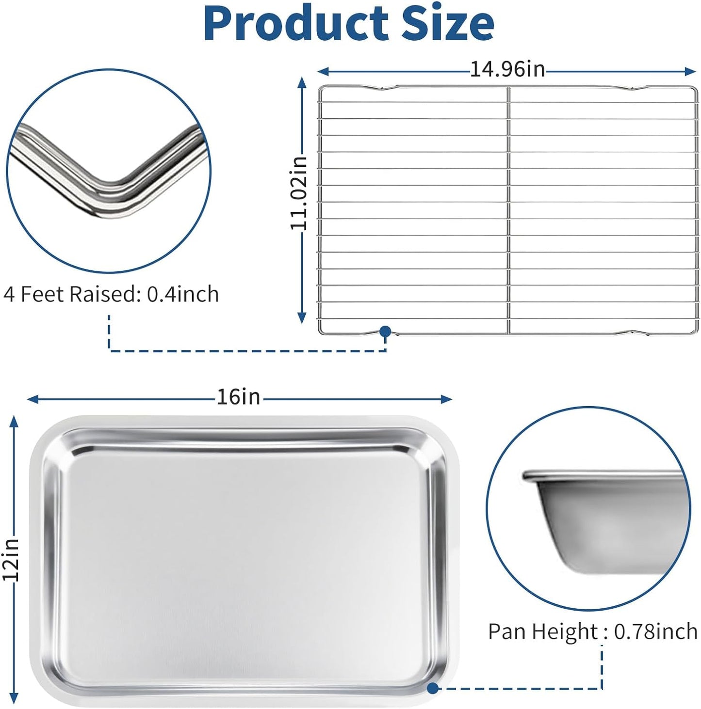 Skiennix Baking Sheet Set - 4-Piece Stainless Steel Cookie Pans with Cooling Racks | Non-Toxic, Dishwasher Safe, 16 x 12 x 1 Inch
