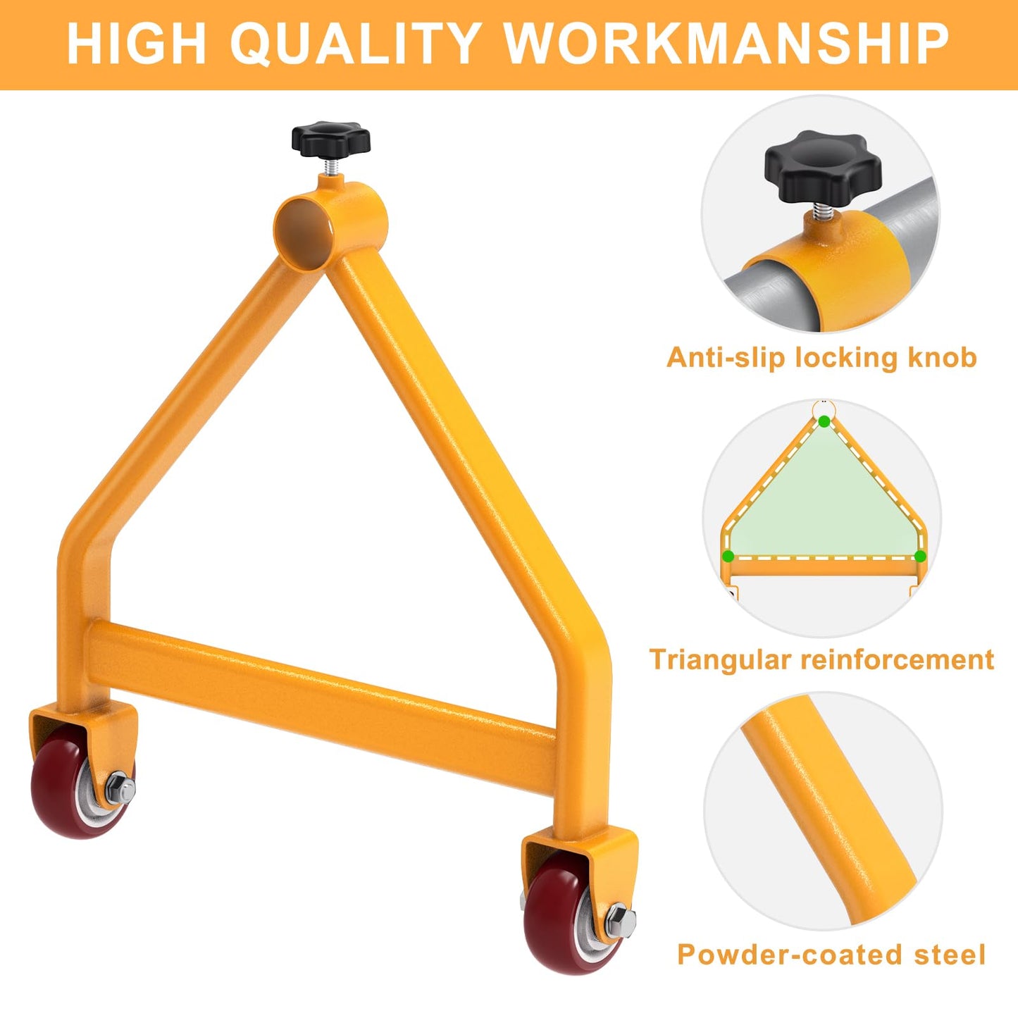 Insaga Wire Spool Rack & Holder, 220LB Capacity Cable Caddy with 4 Locking Swivel Casters, Yellow Powder Coated Steel Wire Spool Holder for Workshop, Garage, Up to 28'' in Diameter (No Rod)