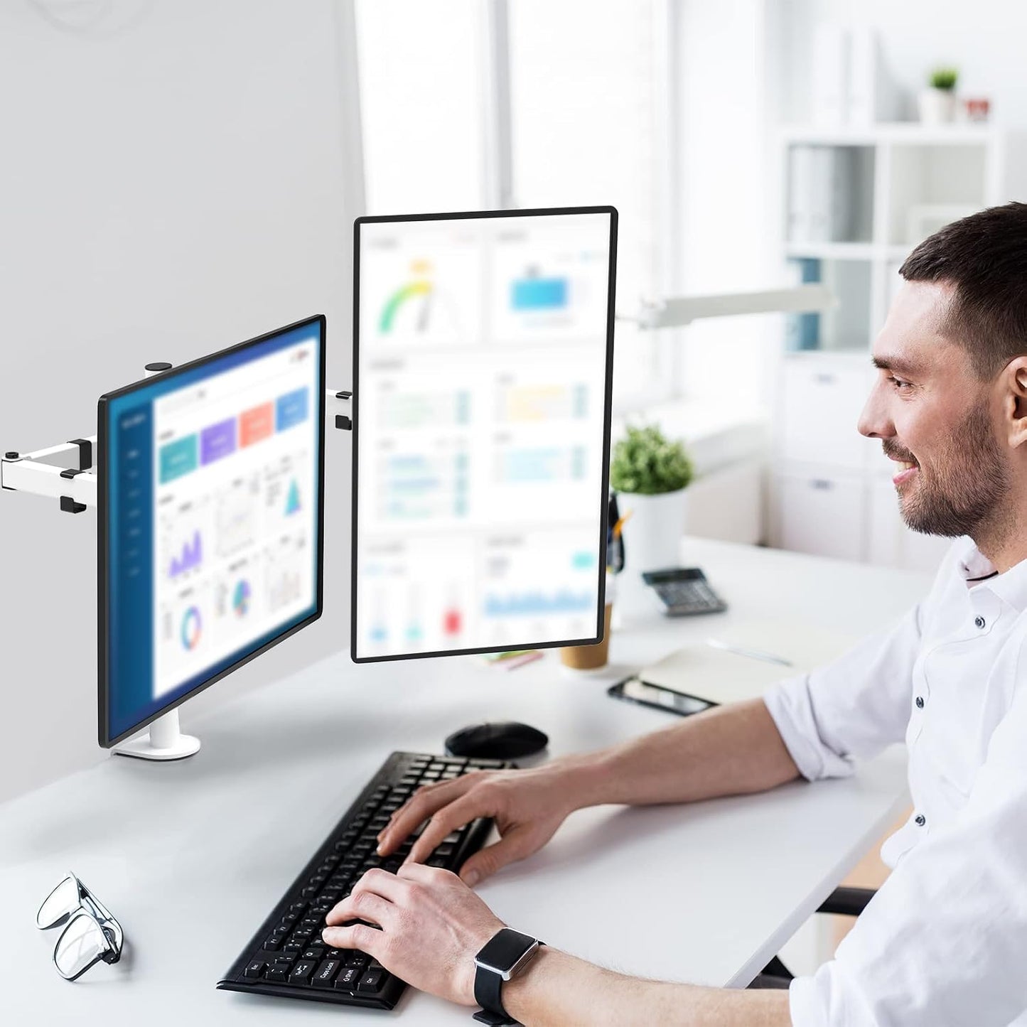WALI 2 27 inch, 22 lbs. (M002-W), Mount Stand Fits Screens up to Weight Capacity per Arm White
