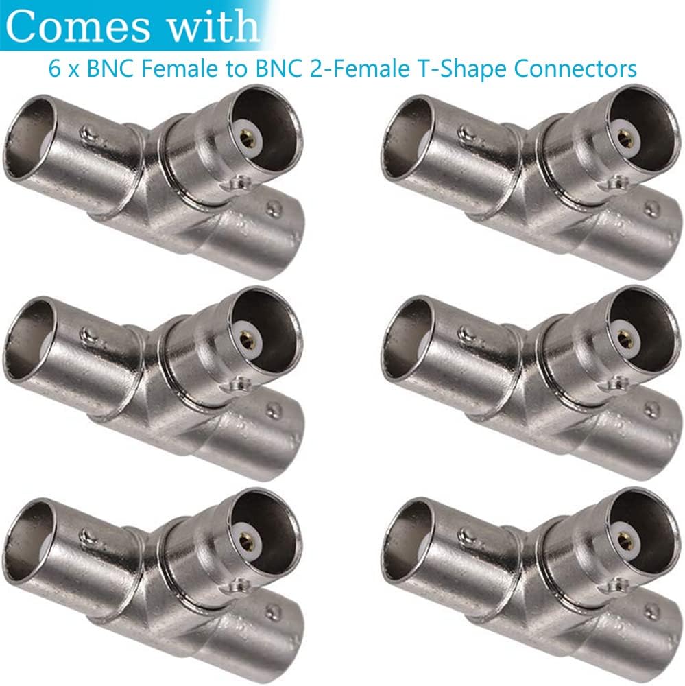 Warmstor 6-Pack 3-Way Female to Female BNC Adapter Splitter - Connector for Antenna, CCTV, DVR, Camera