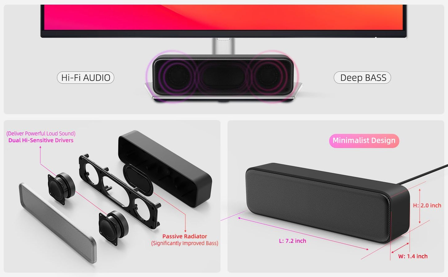 YOFANQI Computer Speakers for Desktop PC, External Speakers for Laptop, Mini Computer Soundbar for PC, Wired USB Plug