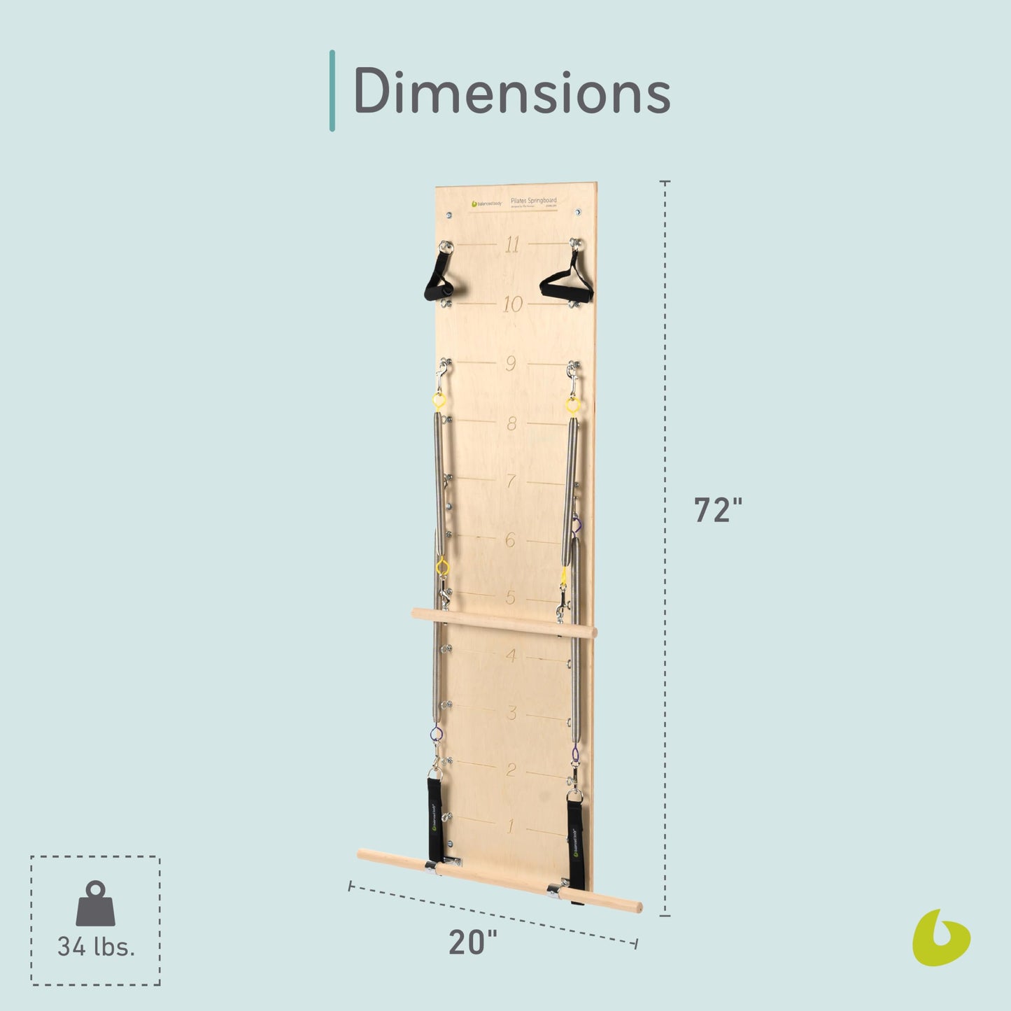 Balanced Body Pilates Springboard, Wall Mounted Pilates Workout Equipment for Home Gym or Studio Use, Pilates Exercise Equipment with Resistance Springs