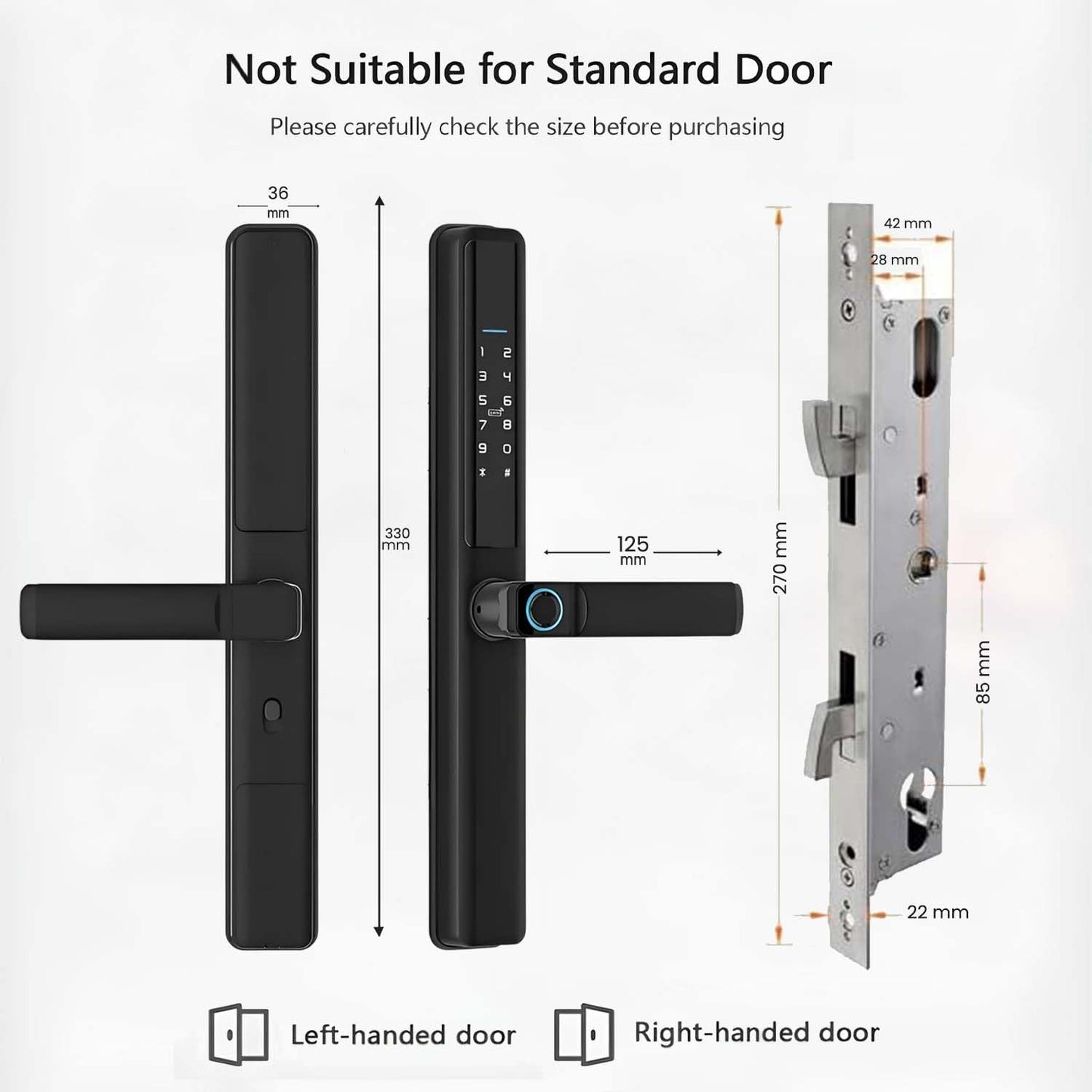 Smart Door Lock for Sliding Doors – 6-in-1 Keyless Entry with Fingerprint, Passcode, IC Card, Tuya App Control, Physical Key + Built-in Doorbell, Auto-Lock, Sleek Black Aluminum, Easy Installation