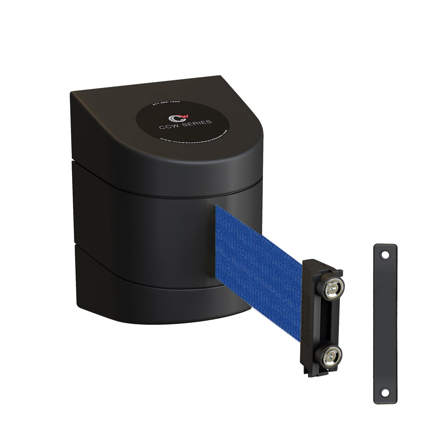 Crowd Control Warehouse - CCW Series WMB-220 Magnetic Wall Mount Retractable Belt Barrier - 15 Foot, Dark Blue Belt with Black ABS Case