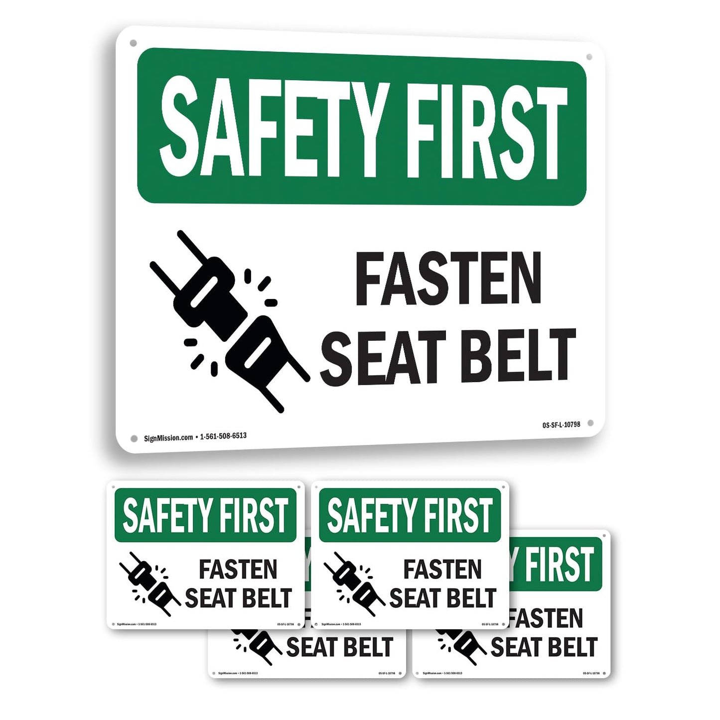 Fasten Seat Belt OSHA SAFETY FIRST Aluminum Sign 18 Inch x 12 Inch - 5 Pack
