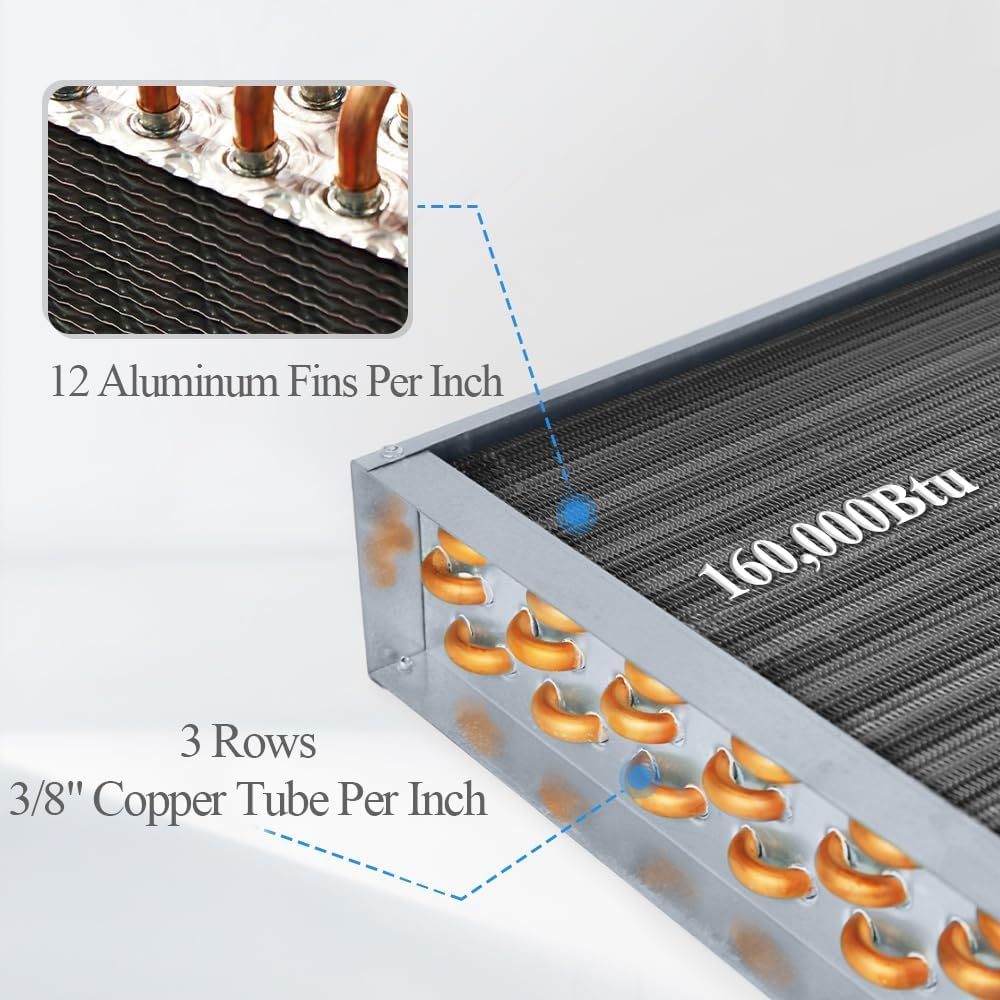 Water to Air Heat Exchanger 10x10 with 1" Copper Ports for Outdoor Wood Furnaces, Residential Heating and Cooling, and Forced Air Heating