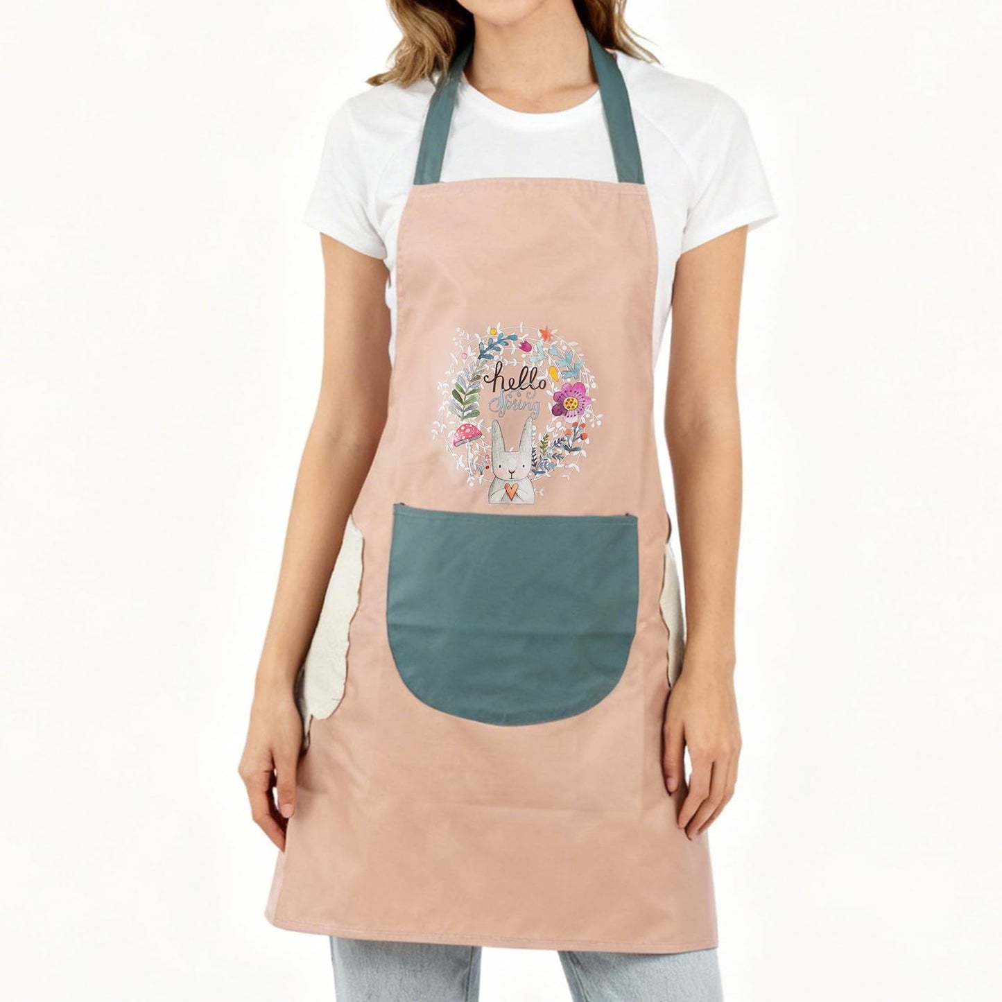 DILLMAN Women Kitchen Apron with Hand Wipe Pockets,Big Pocket,Hand-wiping, Waterproof for Cooking Baking (Blue + Pink)