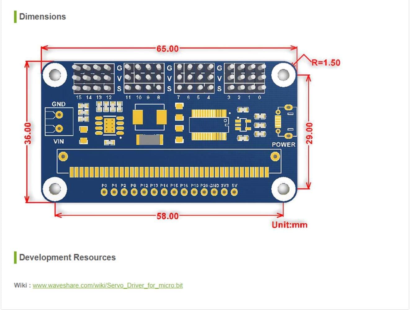 waveshare 16 12 I2C Servo Driver for Micro/-bit Channel PWM Outputs Bit Resolution Interface