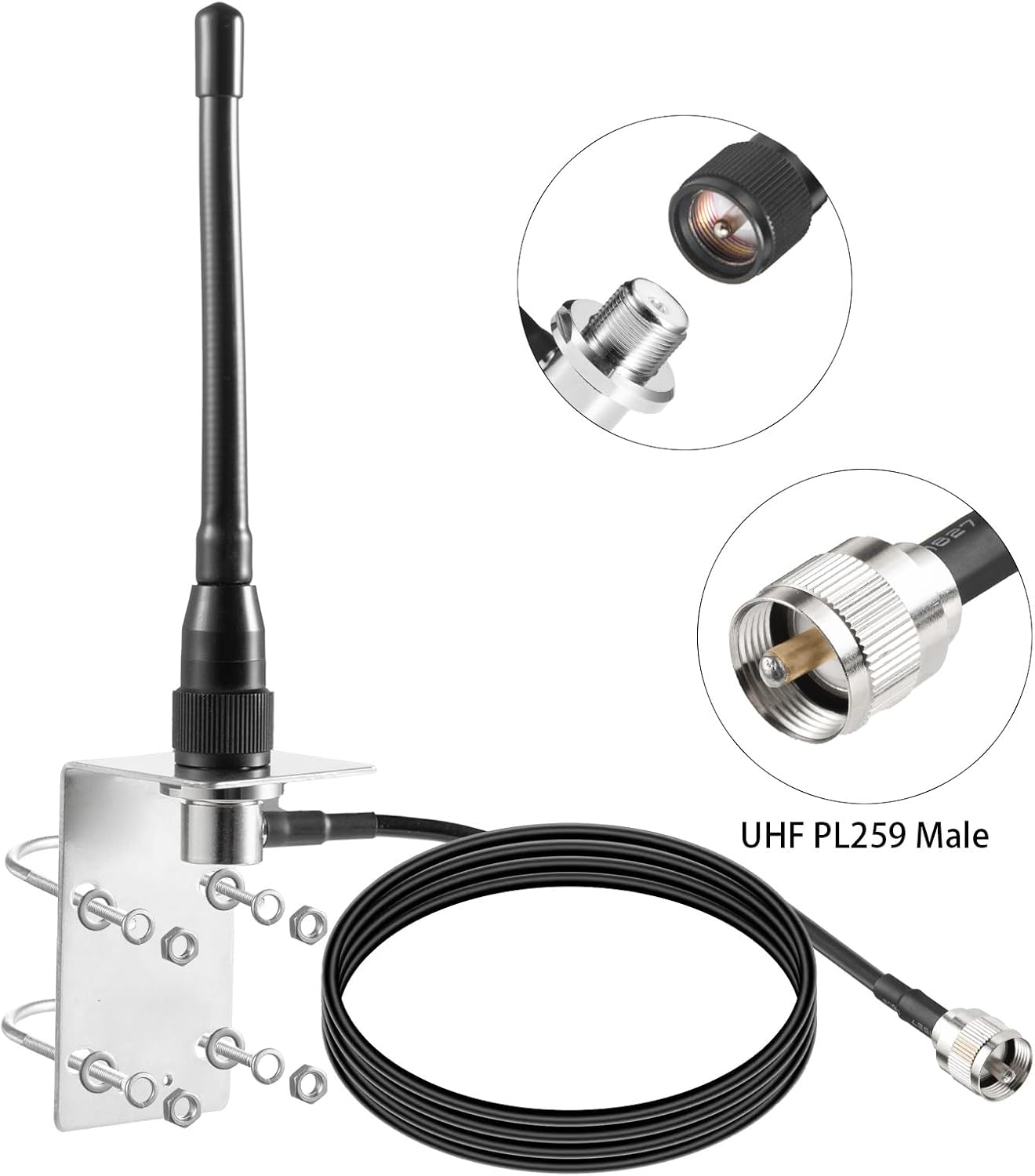 eifagur 156-163MHz PL259 16.5 Sailboat VHF Marine Radio Antenna Low-Profile Antenna Connector with Feet Low Loss