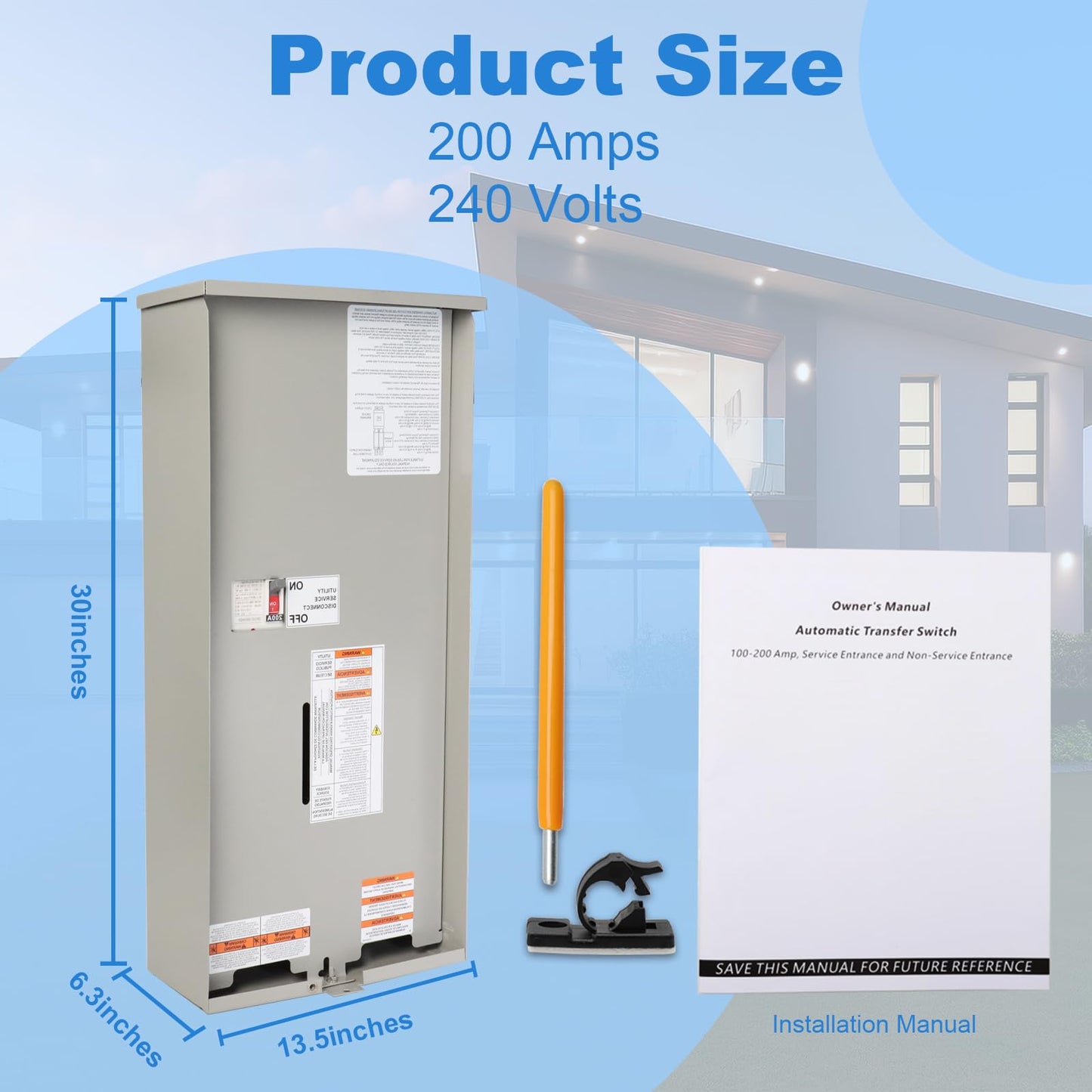 200 Amp Automatic Transfer Switch Generator, Single Phase Transfer Switch with Power Management Replacement for Generac RXSW200A3, NEMA 3R Outdoor Rated Aluminum Enclosure for Indoor and Outdoor Use
