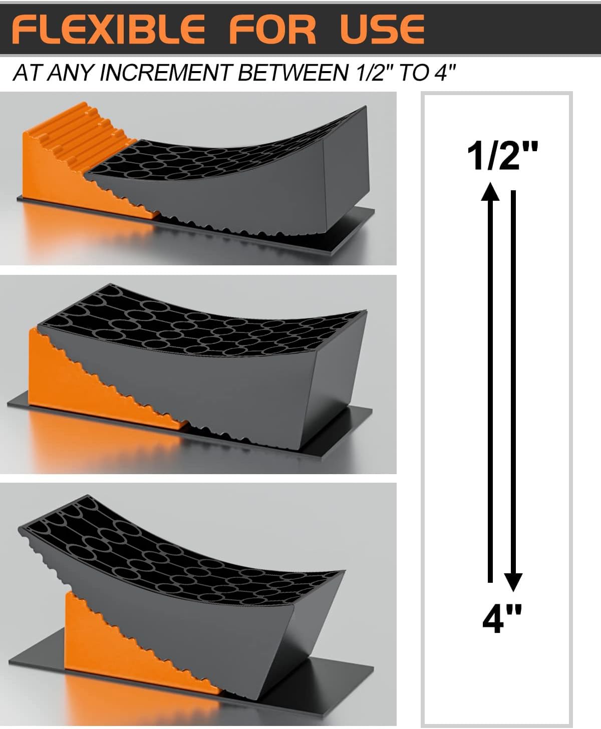 RV Leveling Blocks Ramp Kit, 2 Packs Camper Leveler System for Travel with Two Chocks, 2 Anti-Slip Mats, 1T Bubble Level and Carry Bag, Up to 35000 LBS, Easier & Faster to Level Camper-Orange