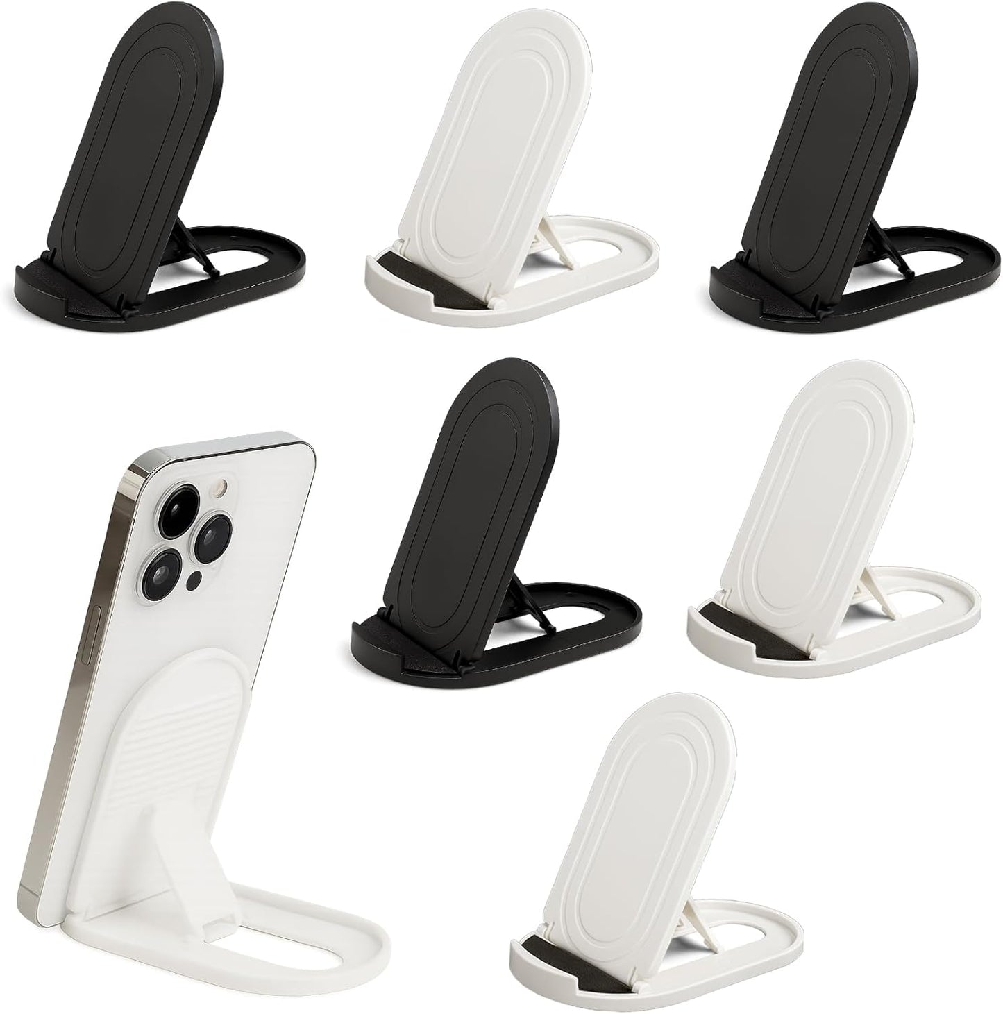 Attkryy 6-Pack Portable Phone & Tablet Stand(Black&White), Foldable Multi-Angle Desk Holders, Adjustable Universal